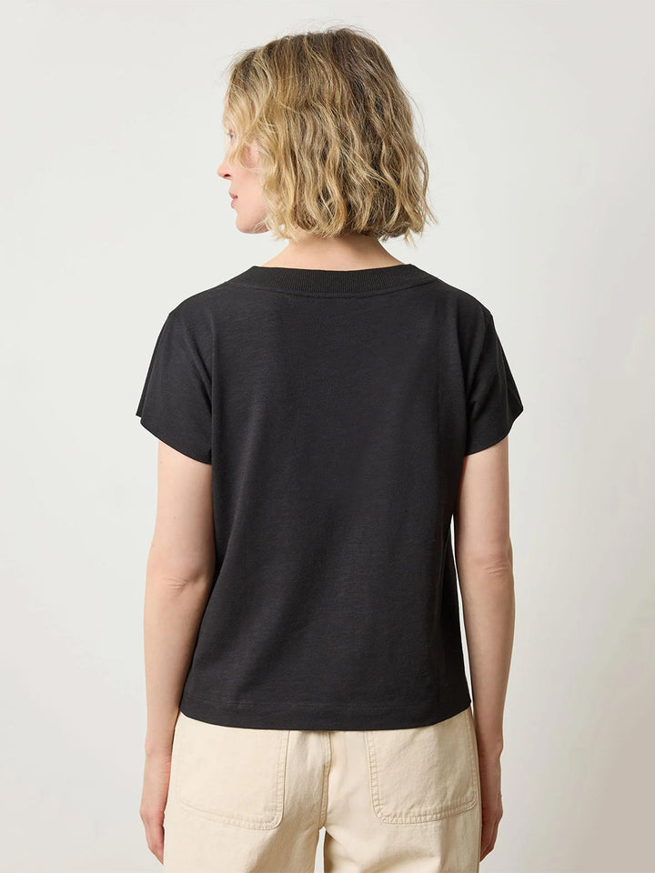 Relaxed Short Sleeve V-Neck Tee in Black