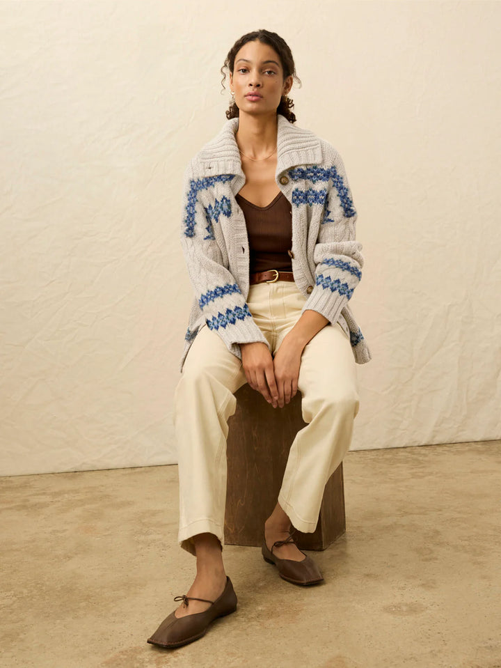 Highland Fairisle Cardigan in Lakeside Fairisle Snow