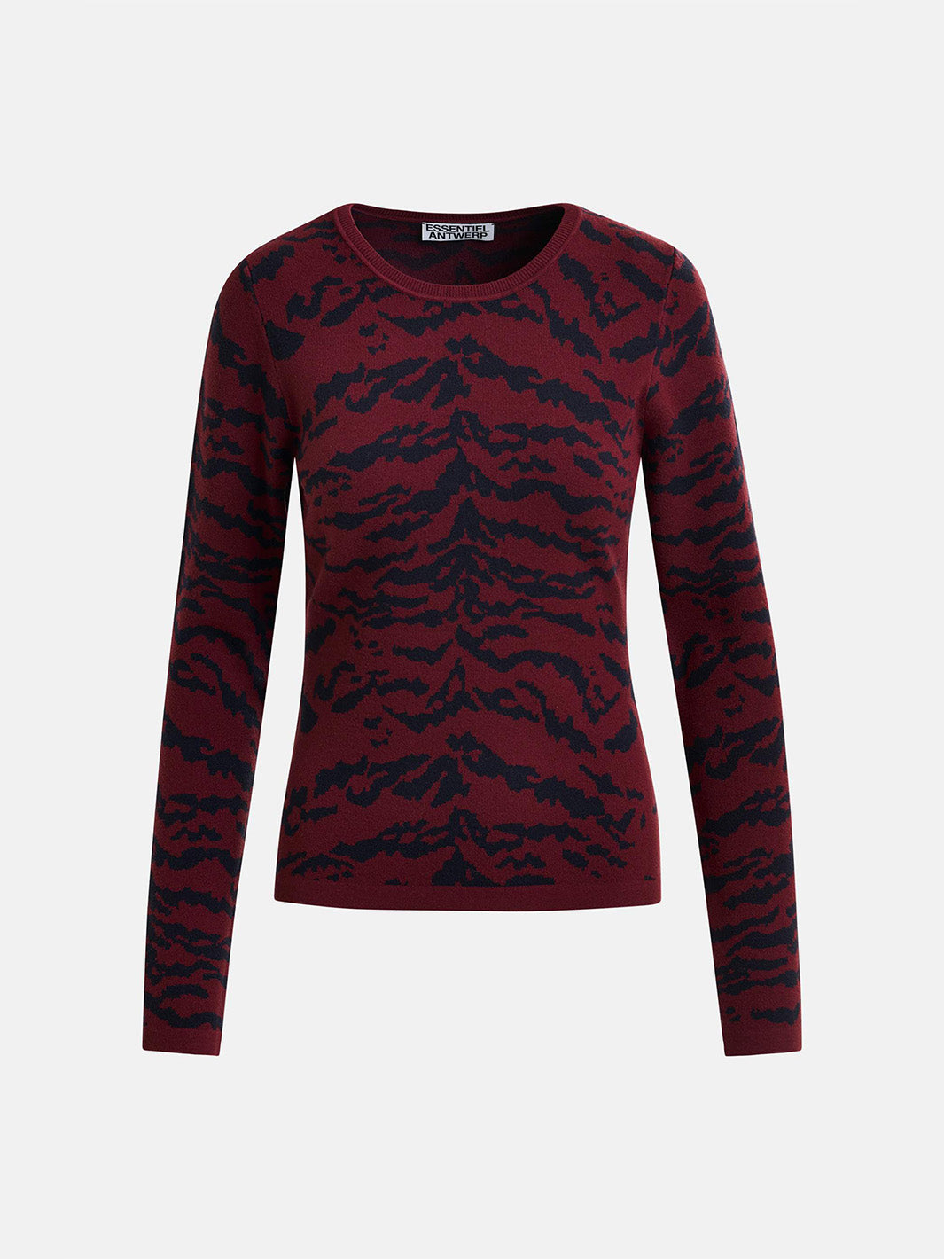 Burgundy and black tiger-print knitted sweater