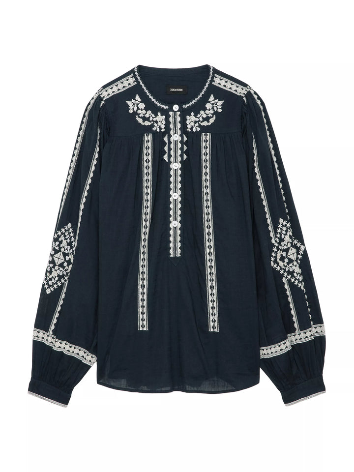 Tigy Cotton Blouse in Encre