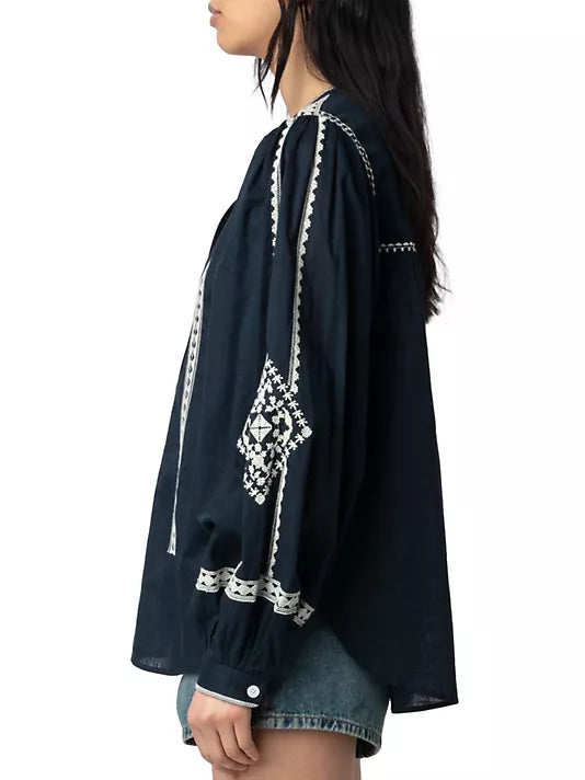 Tigy Cotton Blouse in Encre