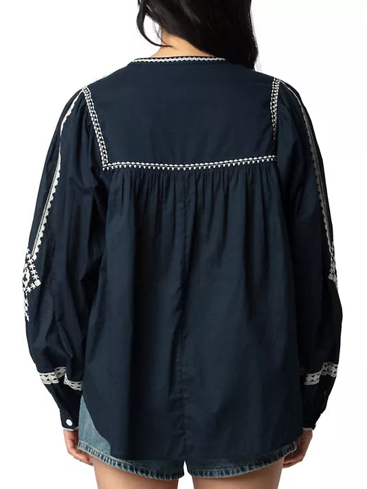 Tigy Cotton Blouse in Encre