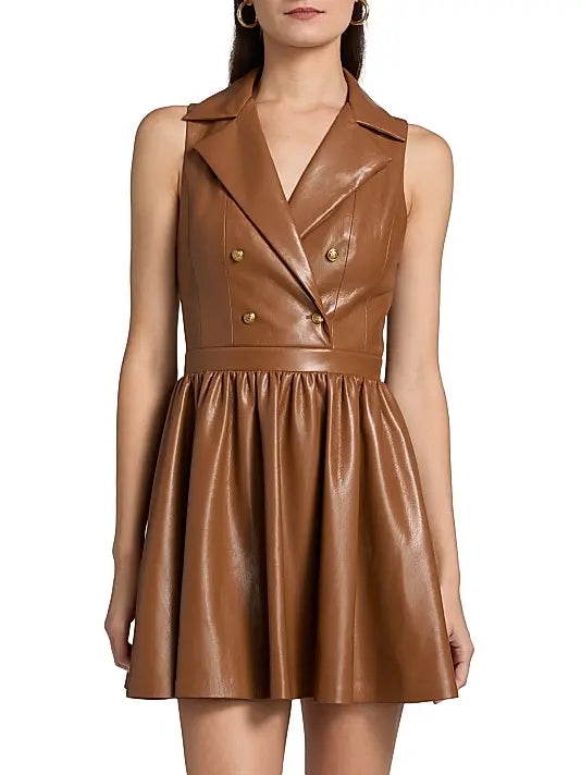 Emmy Faux Leather Mini Dress in Camel