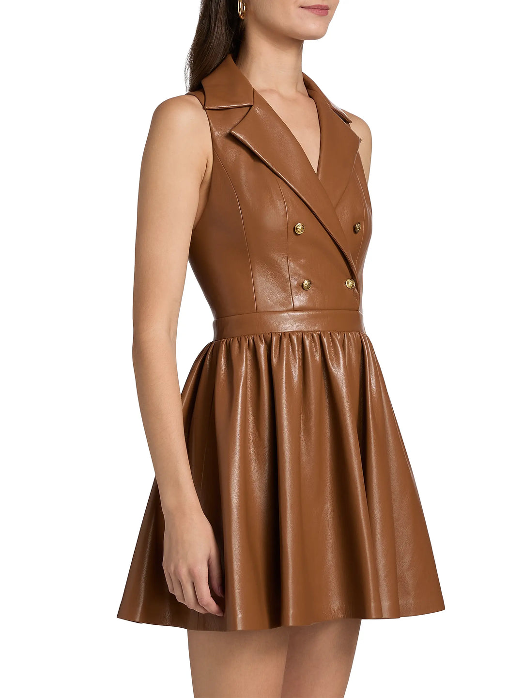 Emmy Faux Leather Mini Dress in Camel