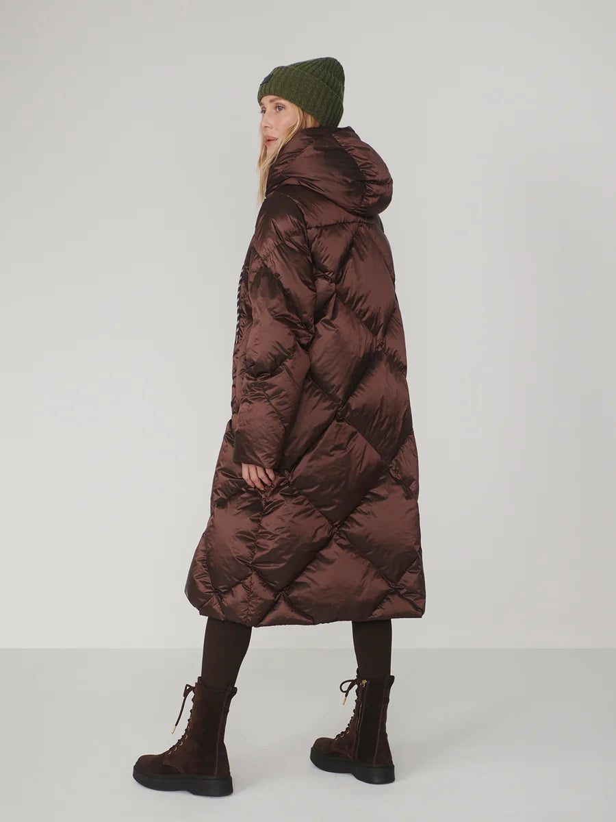 Ashfield Long Down Puffer in Dark Truffl Metallic