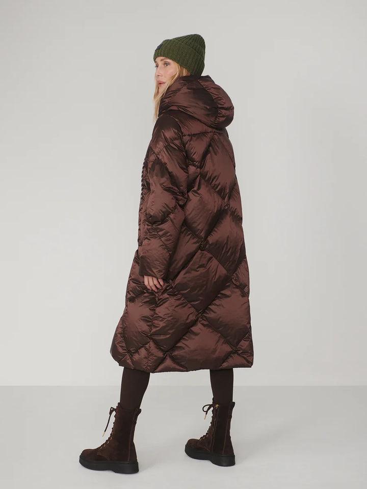 Ashfield Long Down Puffer in Dark Truffl Metallic