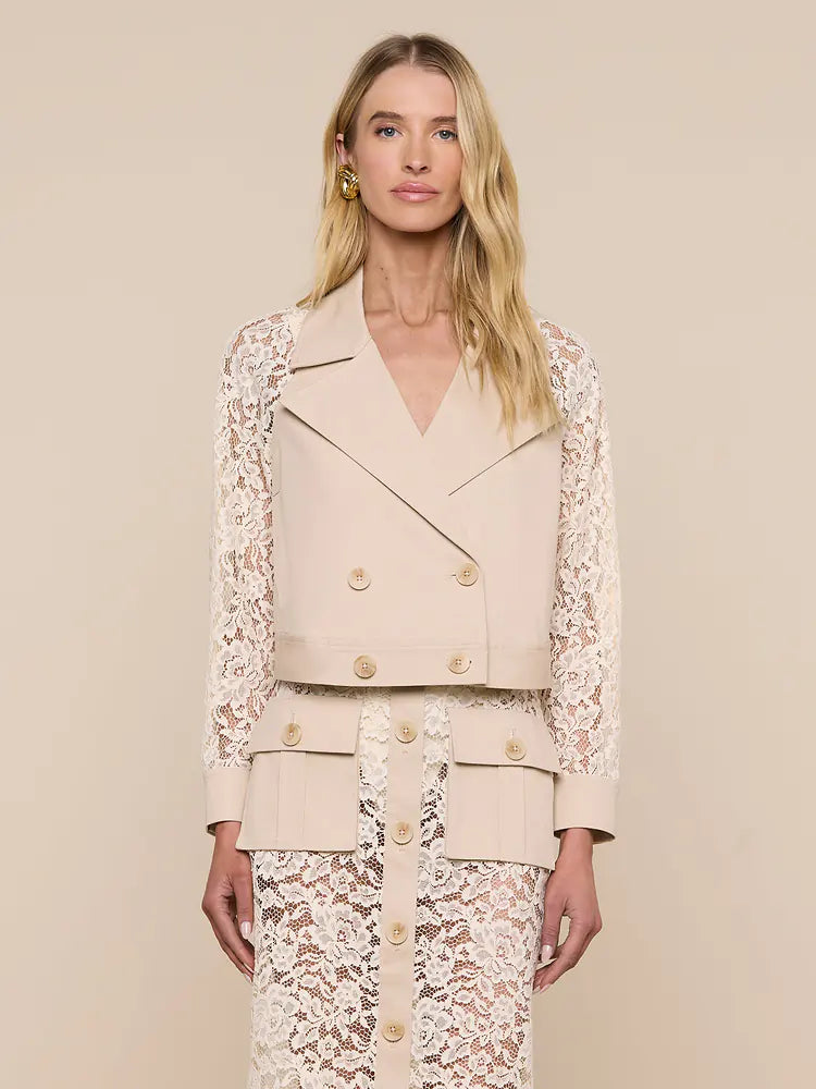 Novelle Lace Trench in Biscuit/Ecru