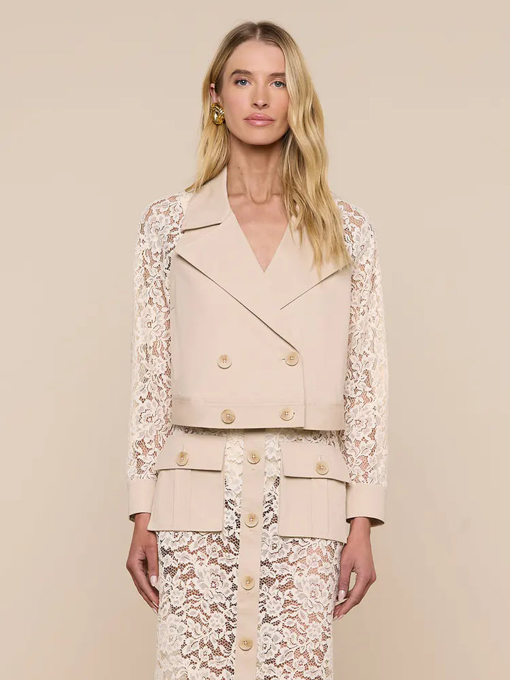 Novelle Lace Trench in Biscuit/Ecru