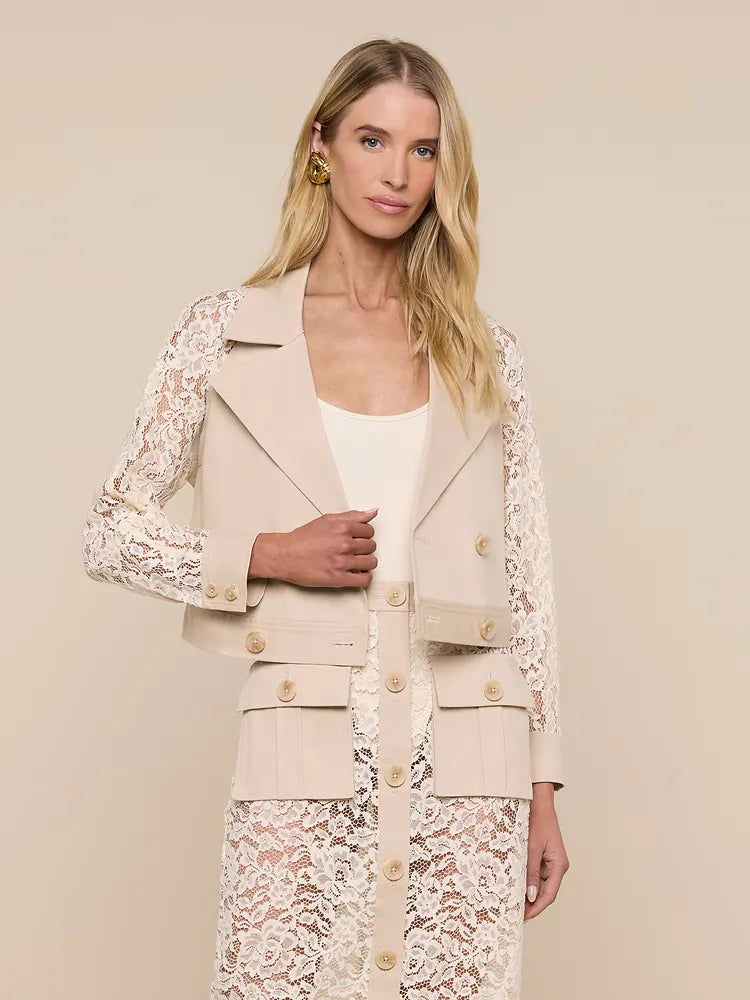 Novelle Lace Trench in Biscuit/Ecru