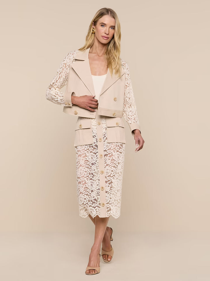 Novelle Lace Trench in Biscuit/Ecru