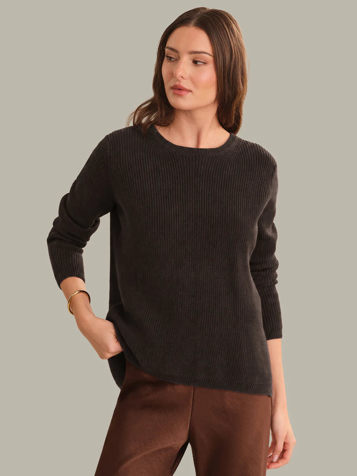 Emma Crewneck Shaker Stitch Cotton Sweater in Chocolate Plum
