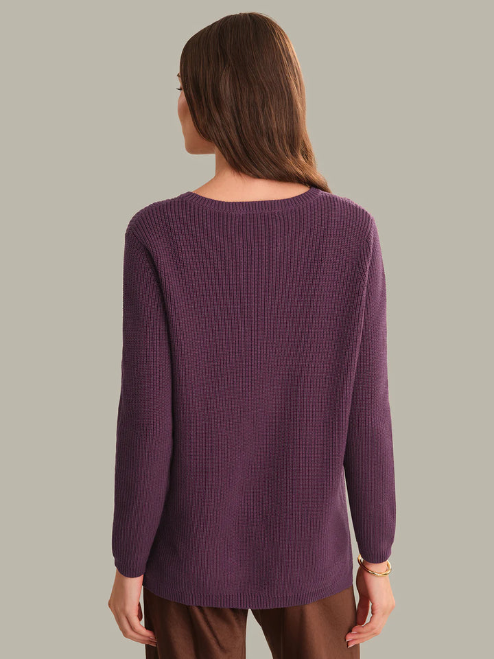 Emma Crewneck Shaker Stitch Cotton Sweater in Italian Plum