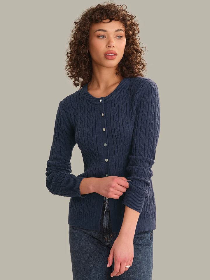 Juliette Cable Split Hem Cardigan in Dark Blue