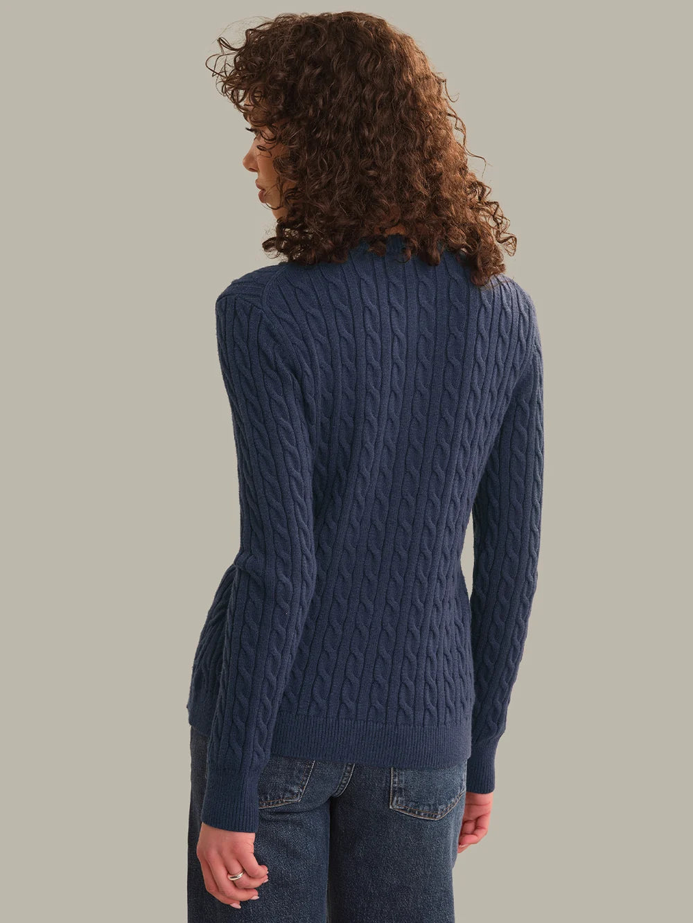 Juliette Cable Split Hem Cardigan in Dark Blue