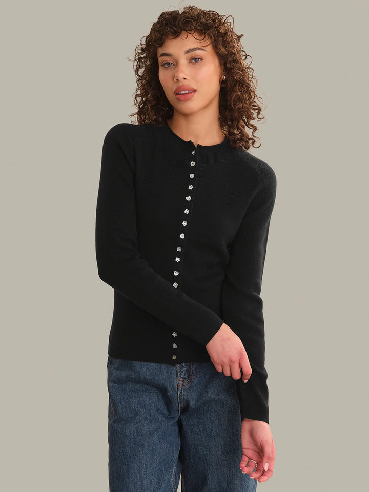 Calloway Mixed Button High Neck Cardigan in Black