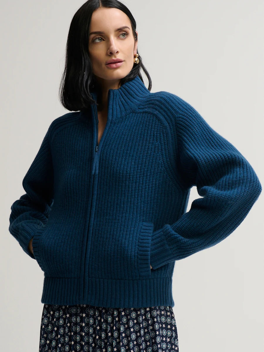 Tahoe Zip-Up Cashmere Sweater in Storm