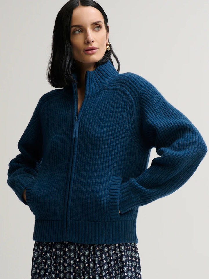Tahoe Zip-Up Cashmere Sweater in Storm