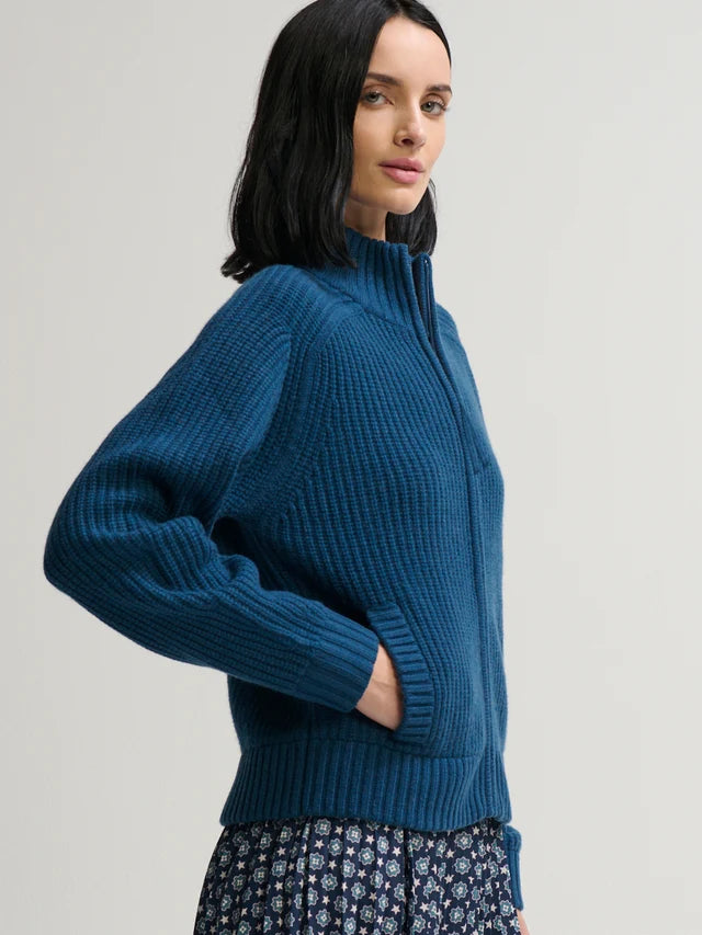 Tahoe Zip-Up Cashmere Sweater in Storm
