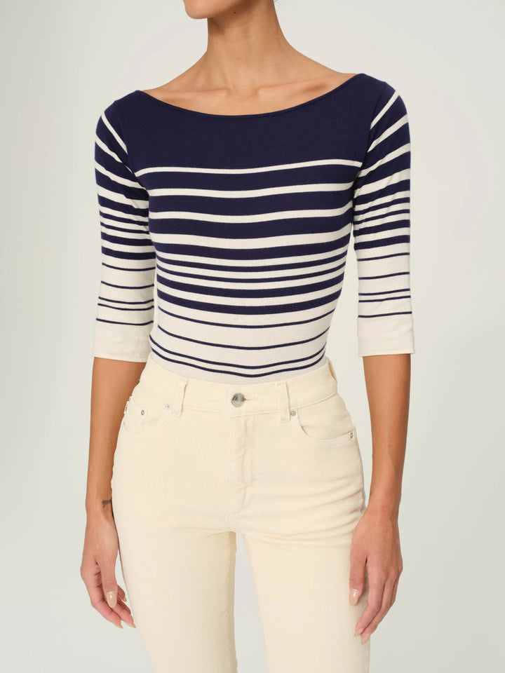 Boatneck Top in Marine Stripe