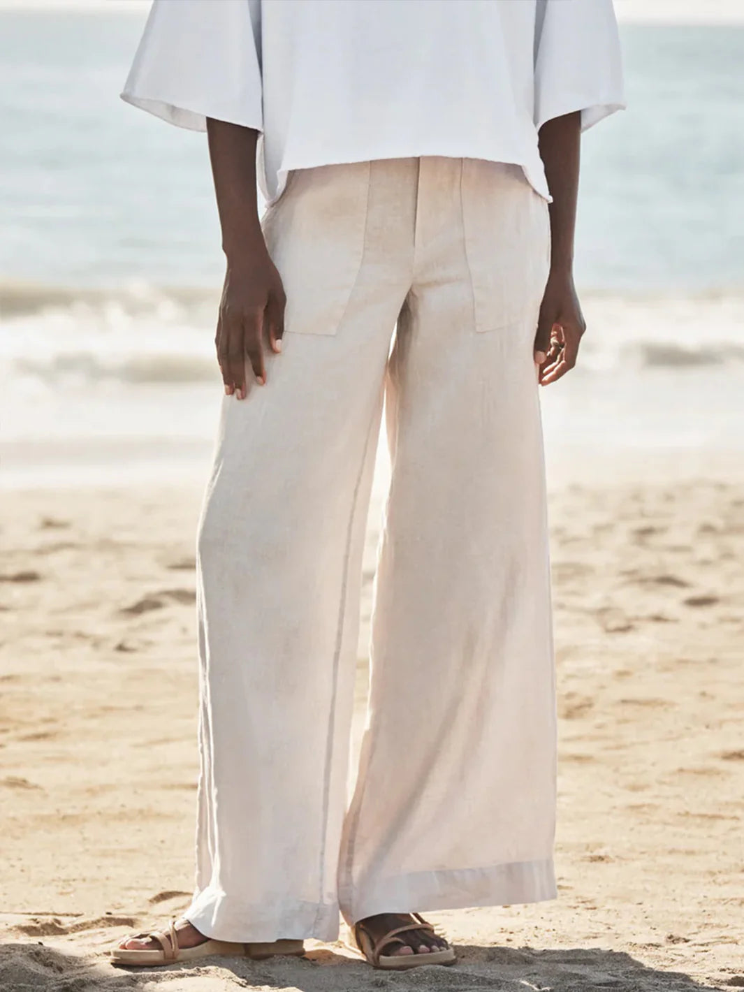 Madeline Patch Pocket Pull-On Pant in Sand