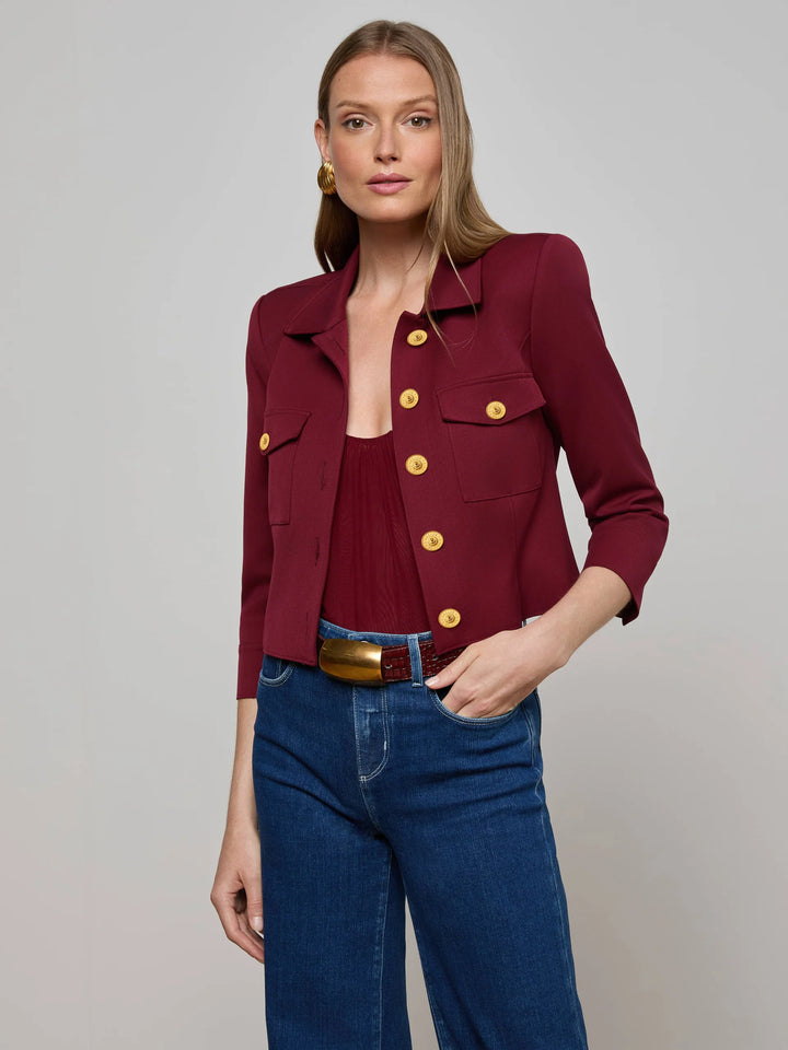 Kumi Cropped Jacket in Black Cherry