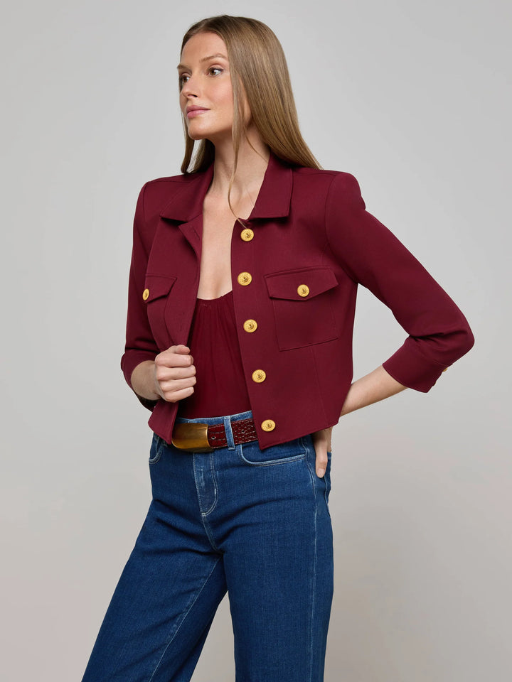 Kumi Cropped Jacket in Black Cherry