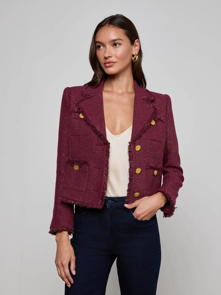 Sylvia Tweed Jacket in Malbec/Gold