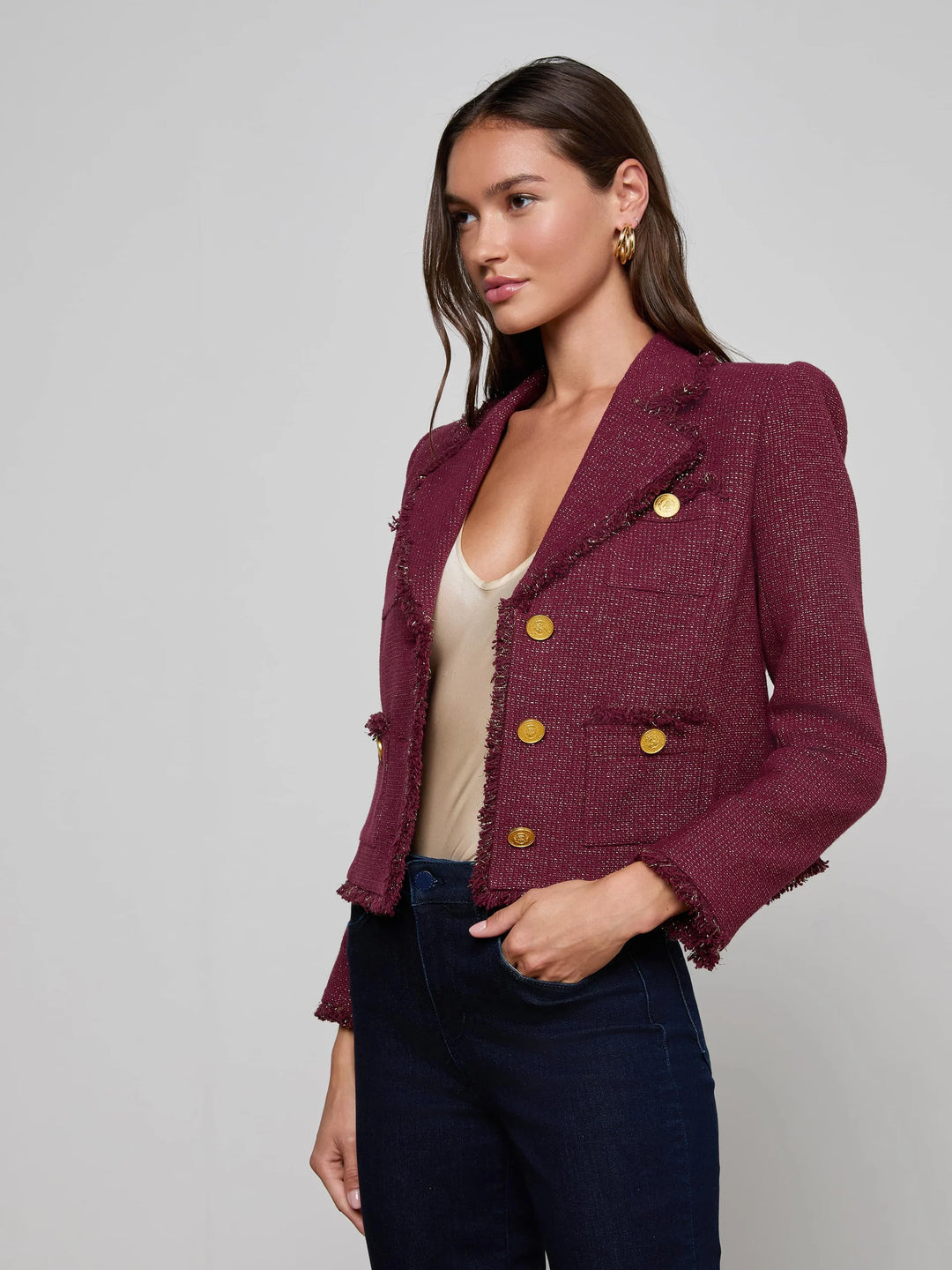 Sylvia Tweed Jacket in Malbec/Gold