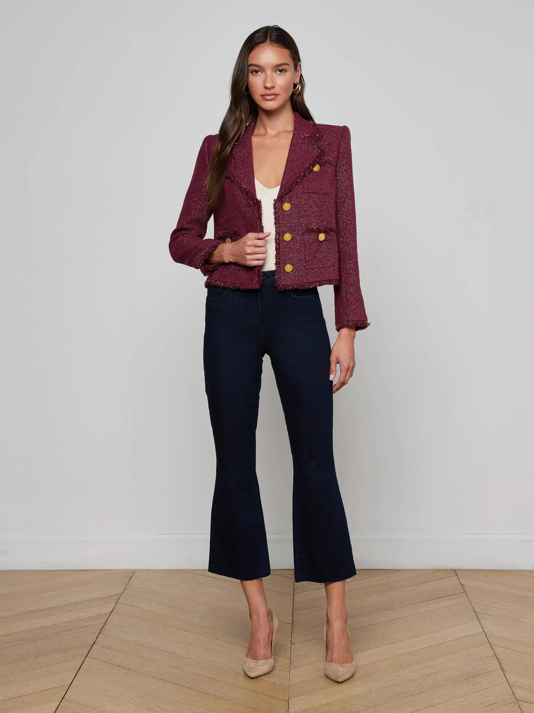 Sylvia Tweed Jacket in Malbec/Gold