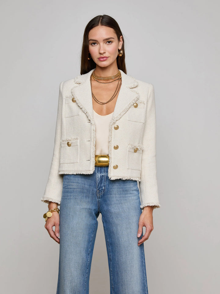 Sylvia Tweed Collard Jacket in Ivory/Light Gold