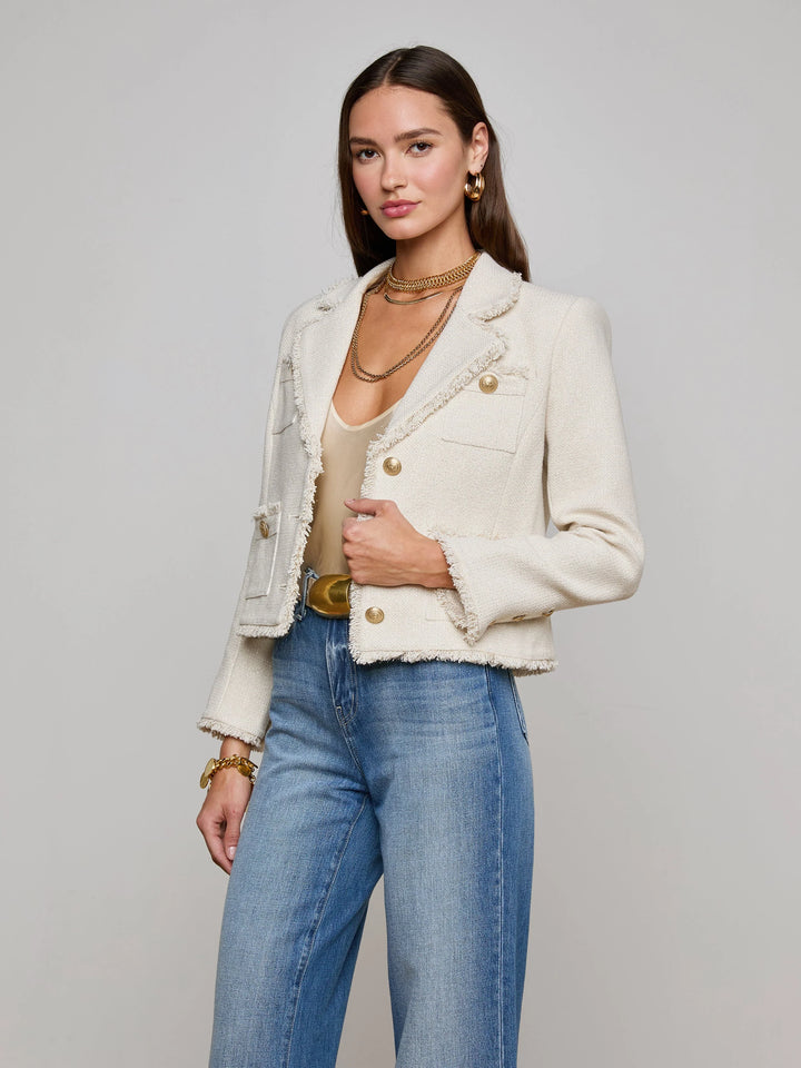 Sylvia Tweed Collard Jacket in Ivory/Light Gold