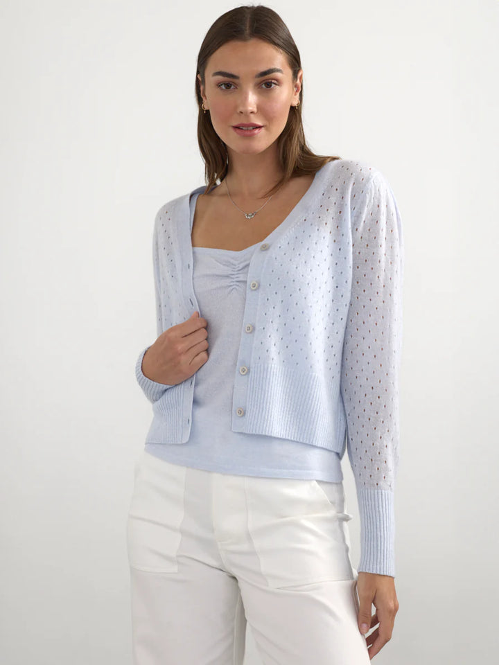 Perforated Vee Cardi in Ice