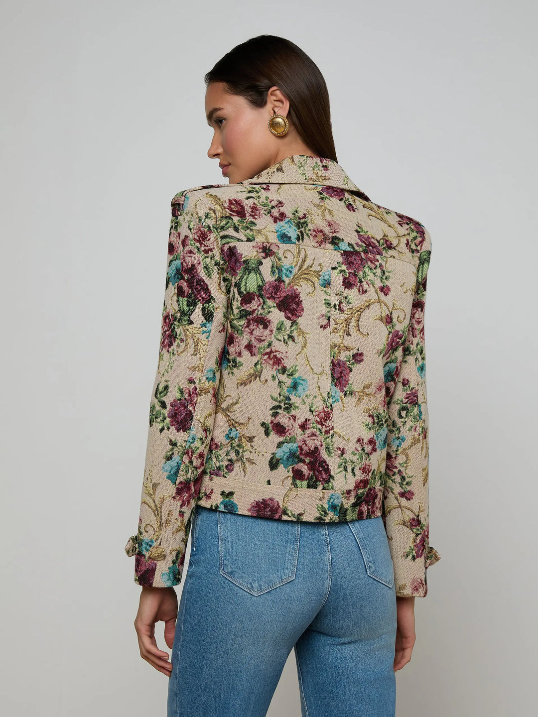 Xoey Cropped Trench Coat in Multi Floral Tapestry