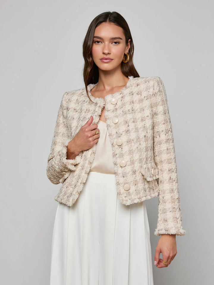 Zell Houndstooth Tweed Jacket in Taupe/Grey Houndstooth