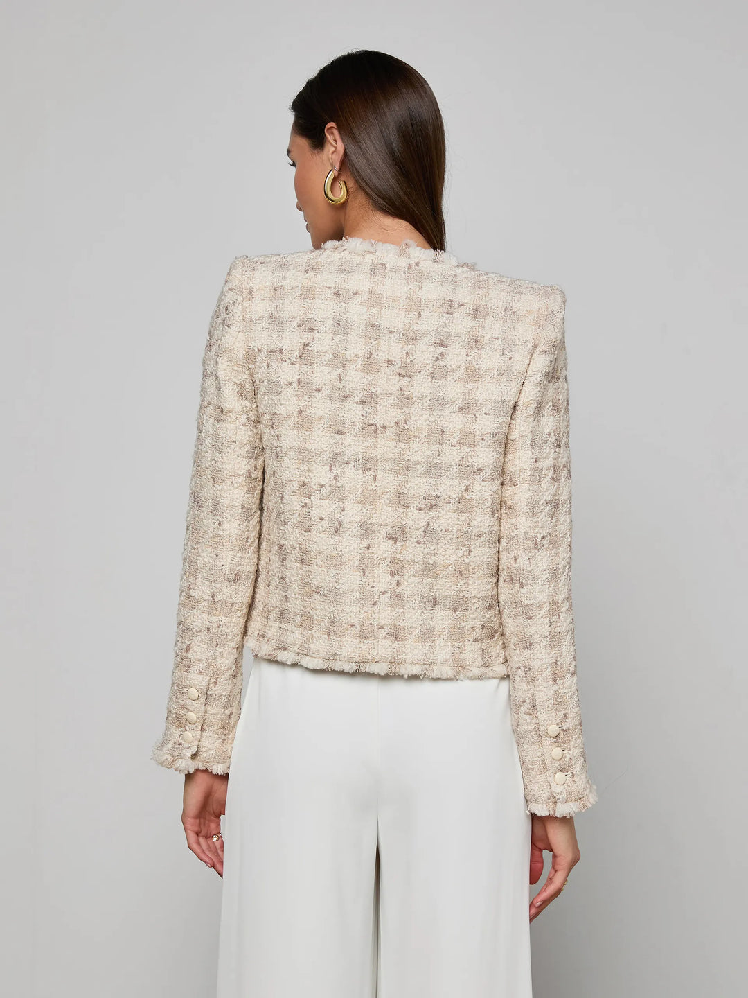 Zell Houndstooth Tweed Jacket in Taupe/Grey Houndstooth