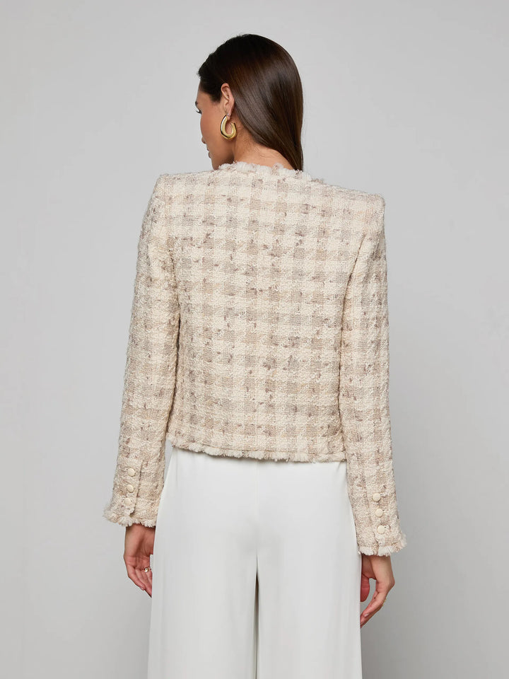 Zell Houndstooth Tweed Jacket in Taupe/Grey Houndstooth
