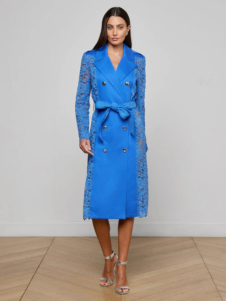 Amata Lace Trench Coat in Regatta Blue