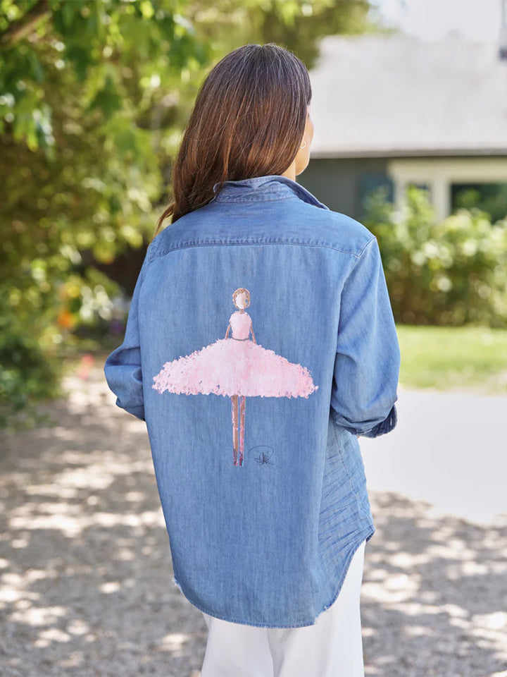 Eileen Relaxed Button-Up Shirt in Seraphine on Indigo Denim