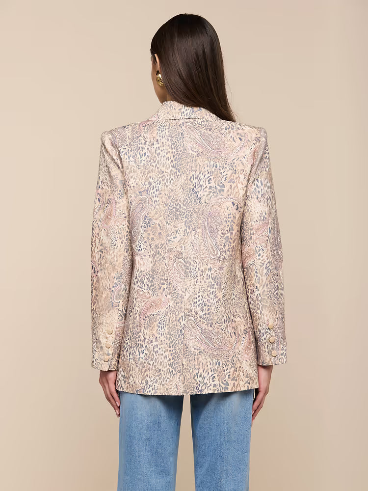Cambrie Oversized Linen-Blend Blazer in Tan/Mauve Valencia Leopard