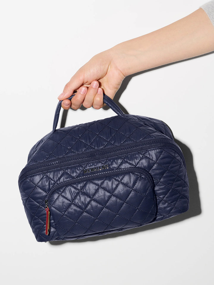 Large Accordion Cosmetic Bag in Navy/Red