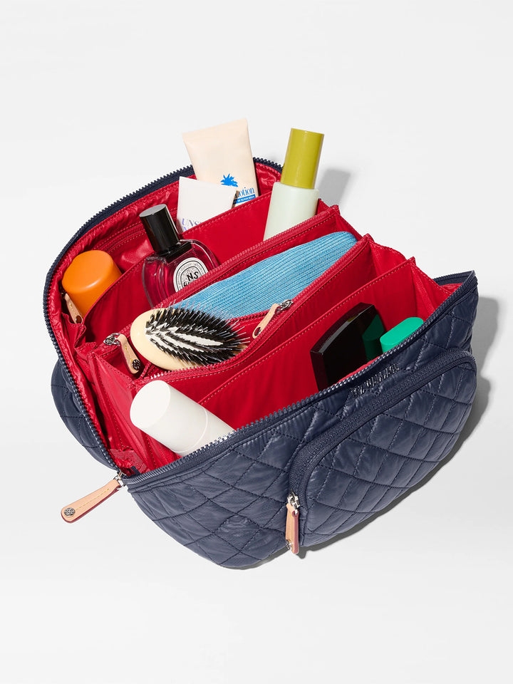 Large Accordion Cosmetic Bag in Navy/Red