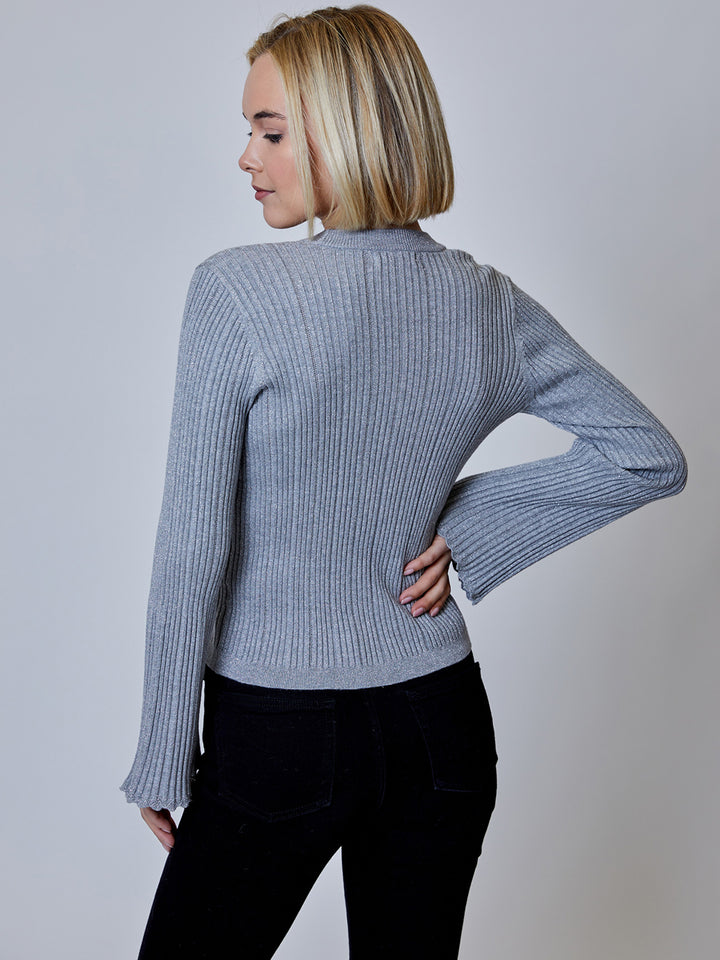 Lurex Open Front Cardigan in Heathered Stone