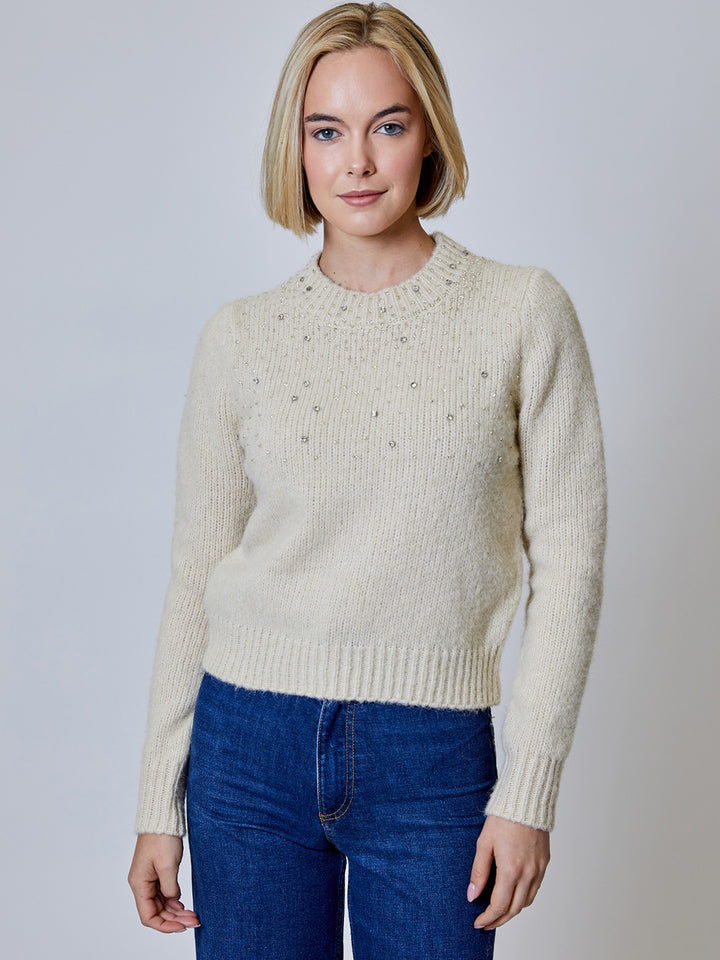 Long Sleeve Embellished Sweater in Toasted Almond