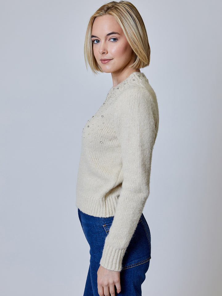 Long Sleeve Embellished Sweater in Toasted Almond