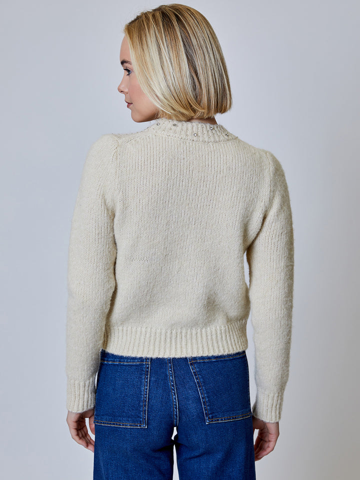 Long Sleeve Embellished Sweater in Toasted Almond