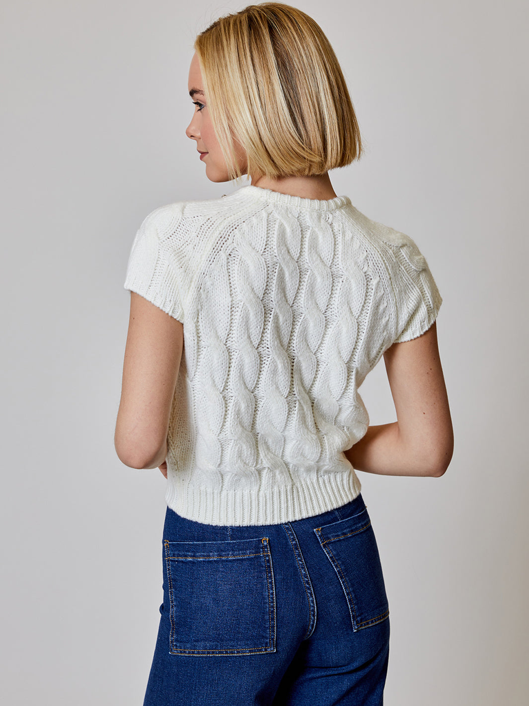 Short Sleeve Embellished Sweater in Winter White