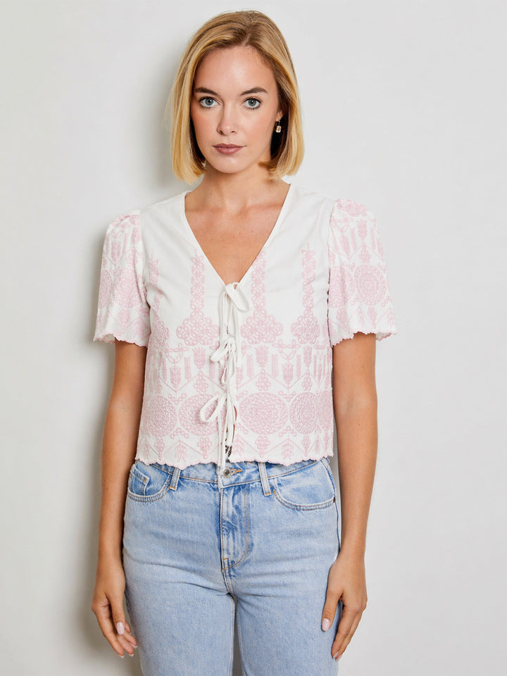 Eyelet Blouse in White Combo