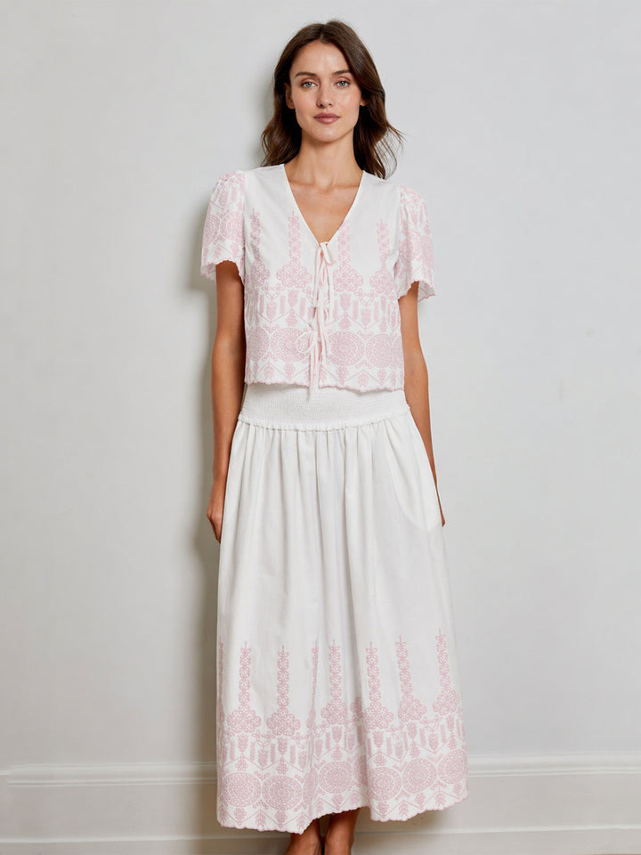 Eyelet Skirt in White Combo