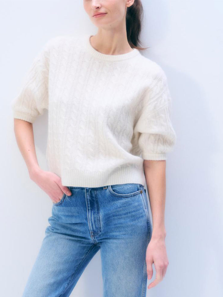 Cashmere Short Sleeve Sweater in Soft White