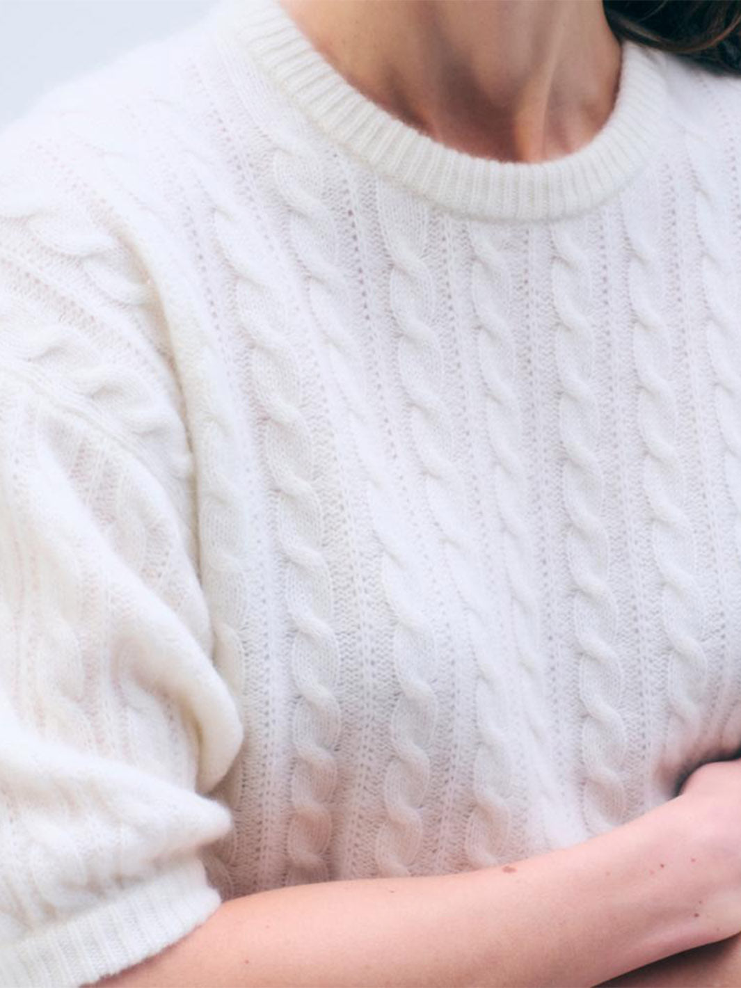 Cashmere Short Sleeve Sweater in Soft White